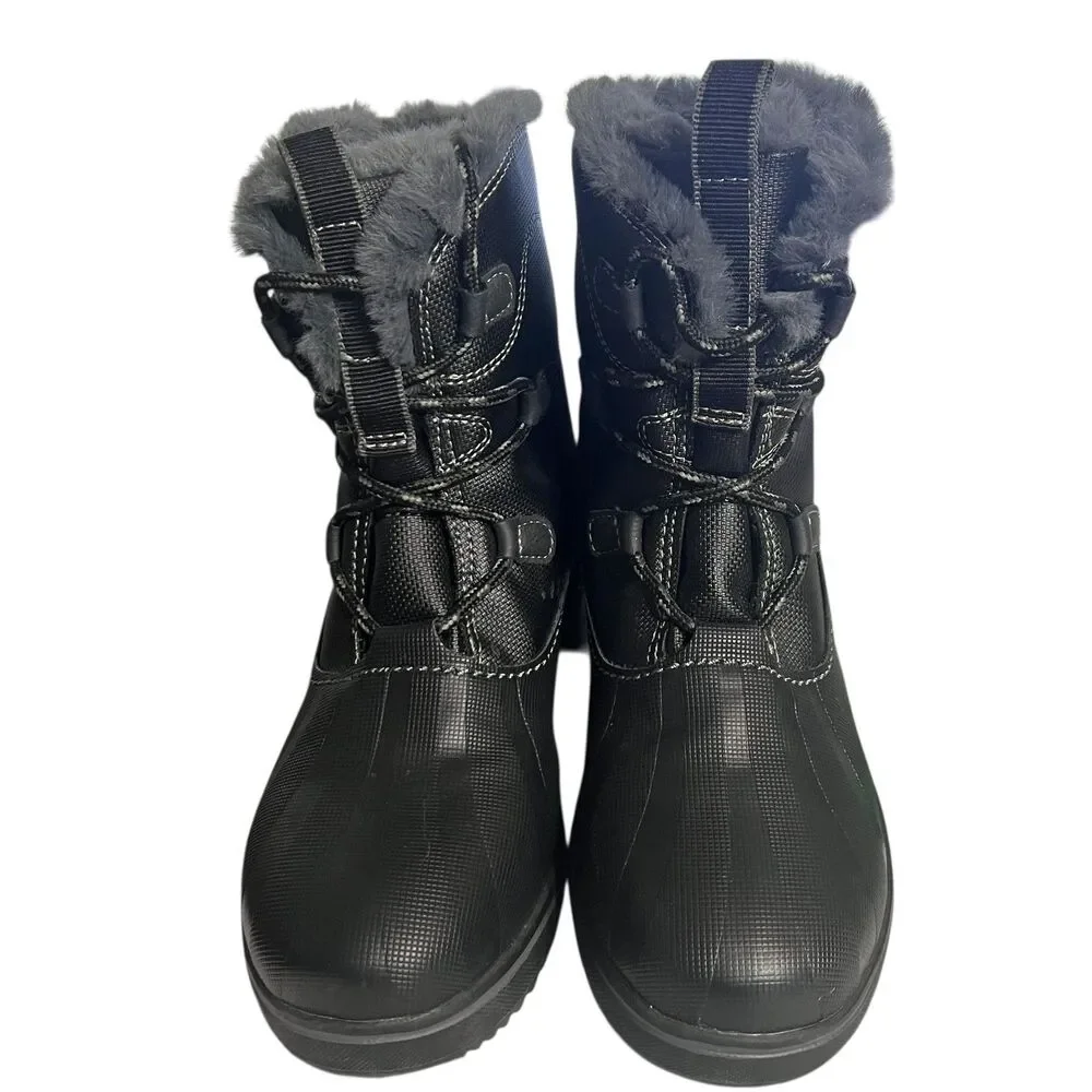 JBU Brisky Snow Boots Womens Size 6 Black Faux Fur Ankle Lace Up Winter